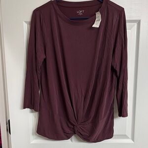 LOFT Women's Burgundy Twist Front Long Sleeve Top